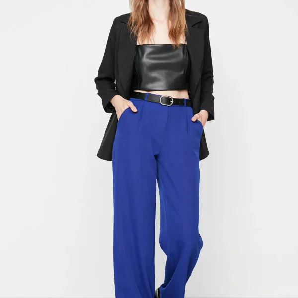 Blue High Waist Wide Leg Trousers